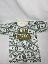 Vtg All Over Print Dollar Bill Las Vegas Shirt Size L Money
