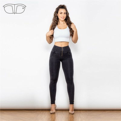 Shascullfites Skinny Jeans Women Black Wash Fashion Elastic Jeggings Streetwear