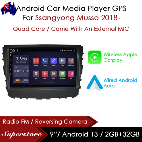 9" Android 13 CarPlay Auto Car Stereo GPS Head Unit For Ssangyong Musso 2018-  - Picture 1 of 1
