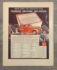 1937 EVEREADY PRESTONE ANTI-FREEZE 11x14" Automotive PRINT AD Car Chart