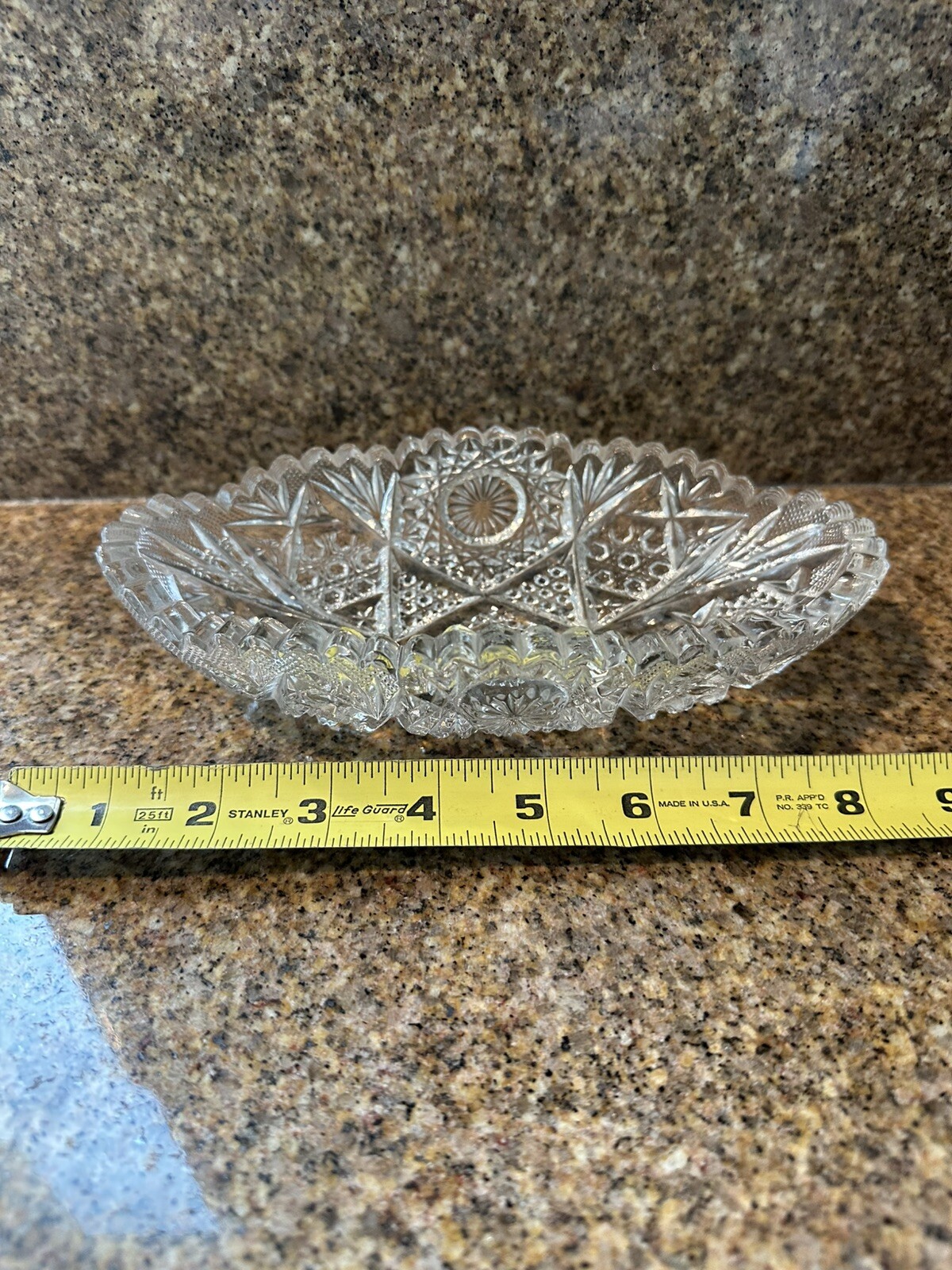 Vintage Cut Glass Candy Dish with Intricate Floral Design  