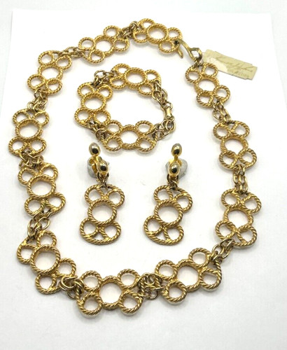 Vntg Kenneth Jay Lane Twisted Rope Circle Necklace, Ears & Bracelet JCS