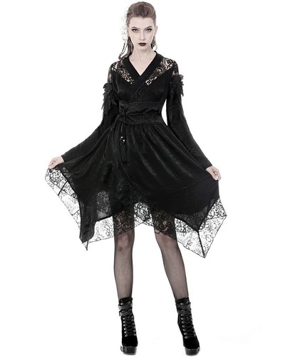 Dark in Love Gothic Lolita Kimono Dress Robe Jacket Black Lace Steampunk Geisha - Picture 6 of 24
