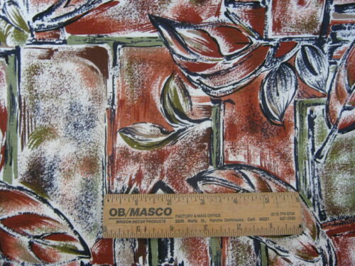 Tropical Hawaii Tiki Textured Fabric Rust Green Black Leaves 2 3/4 Yards x 42" - Picture 3 of 3