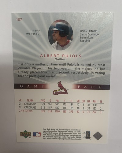 2003 Upper Deck Game Face #107 Albert Pujols SP - Picture 2 of 2
