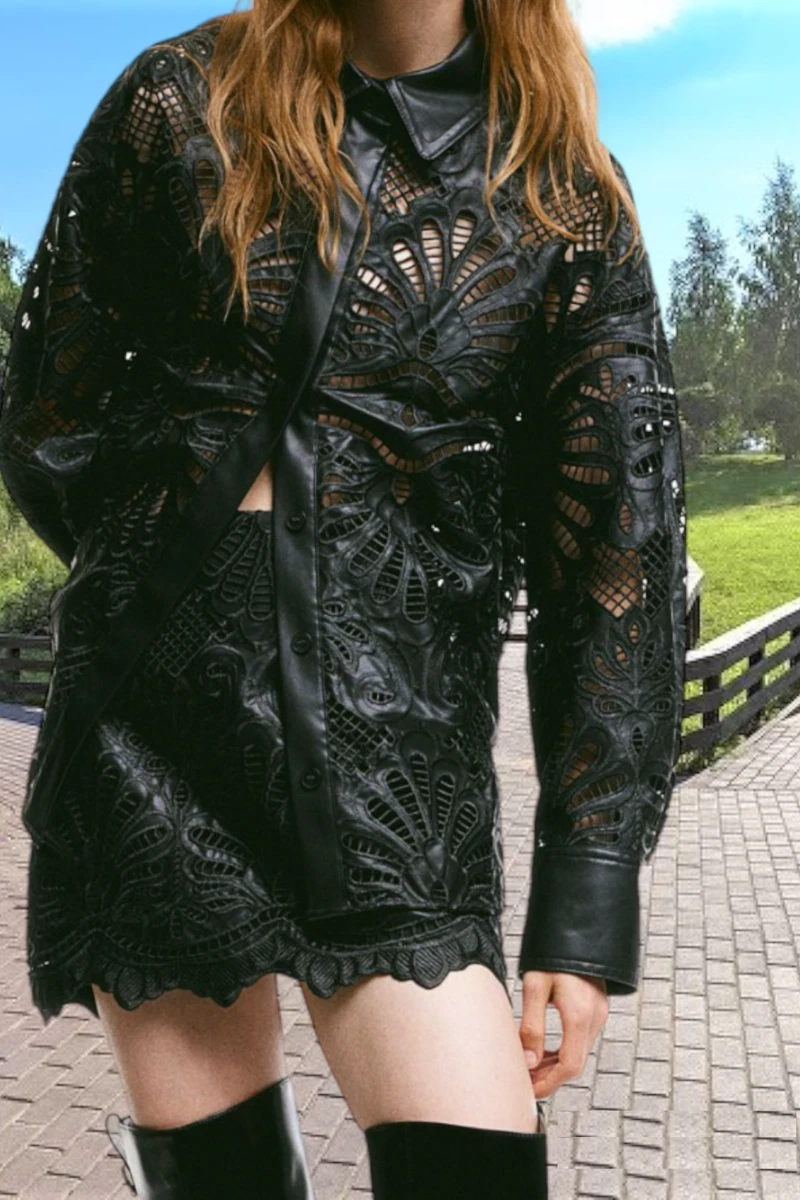 H&M Limited Edition Relaxed Black Coated Eyelet Embroidered