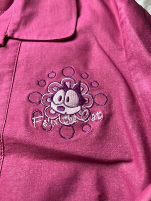 Felix the cat Women's blouse shirt small (4) pink long sleeves snap closure vtg