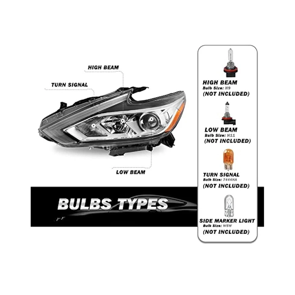 2016,2018 Altima substituição de farol, halogênio, sem LED DRL, esquerda e direita - Imagem 2 de 4