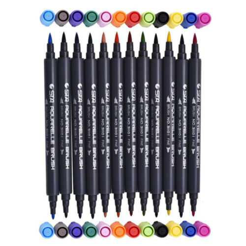 Fineliner Tip Set Drawing 12 Colors STA Dual Brush Water Based Art Marker Pen F - Picture 3 of 9