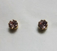 Vintage Signed A Gold Tone Purple Stone Shiny Jewerly Stud Pierced Earrings 