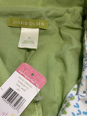 Sigrid Olsen Womens Medium Lime GreenButton Up Blazer Jacket Coat