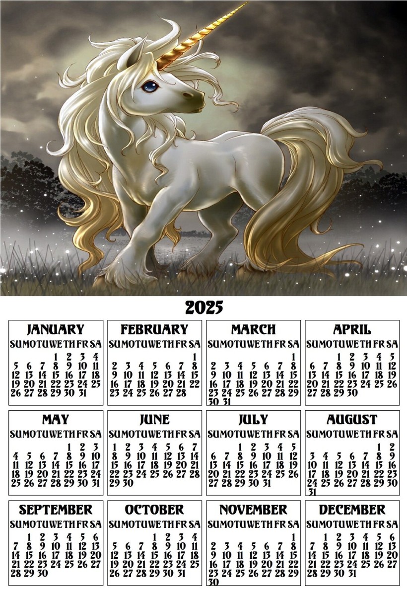 UNICORN HORSE YEARLY OFFICE KITCHEN FRIDGE 2025 MAGNETIC CALENDAR MAGNET | eBay free-printable-2025-unicorn-calendar-and-planner-pages-printables-and-inspirations