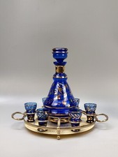 Vintage Italian cobalt blue decanter and six shots on tray