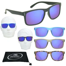 Men Women Reading Sunglass Readers Horn Rimmed Full Lens Tinted Blue Mirror