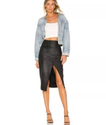 Free People Black Whitney Vegan Leather Skirt Size Small