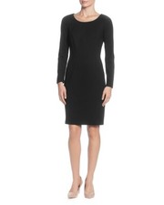 $217 T Tahari Women'S Black Metallic Trim Neckline Seamed Sheath Dress Size S