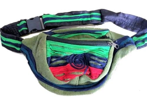 Fair Trade Funky Green Nepalese Bumbag Wallet Purse Waist Pack money belt - Picture 2 of 8