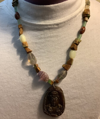 Faceted Jade necklace Guan Yin pendant peace & harmony Dezigns By Zetroc