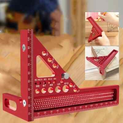 Woodworking Square Protractor Extended 3D Multi-Angle Measuring Ruler W/Dowel