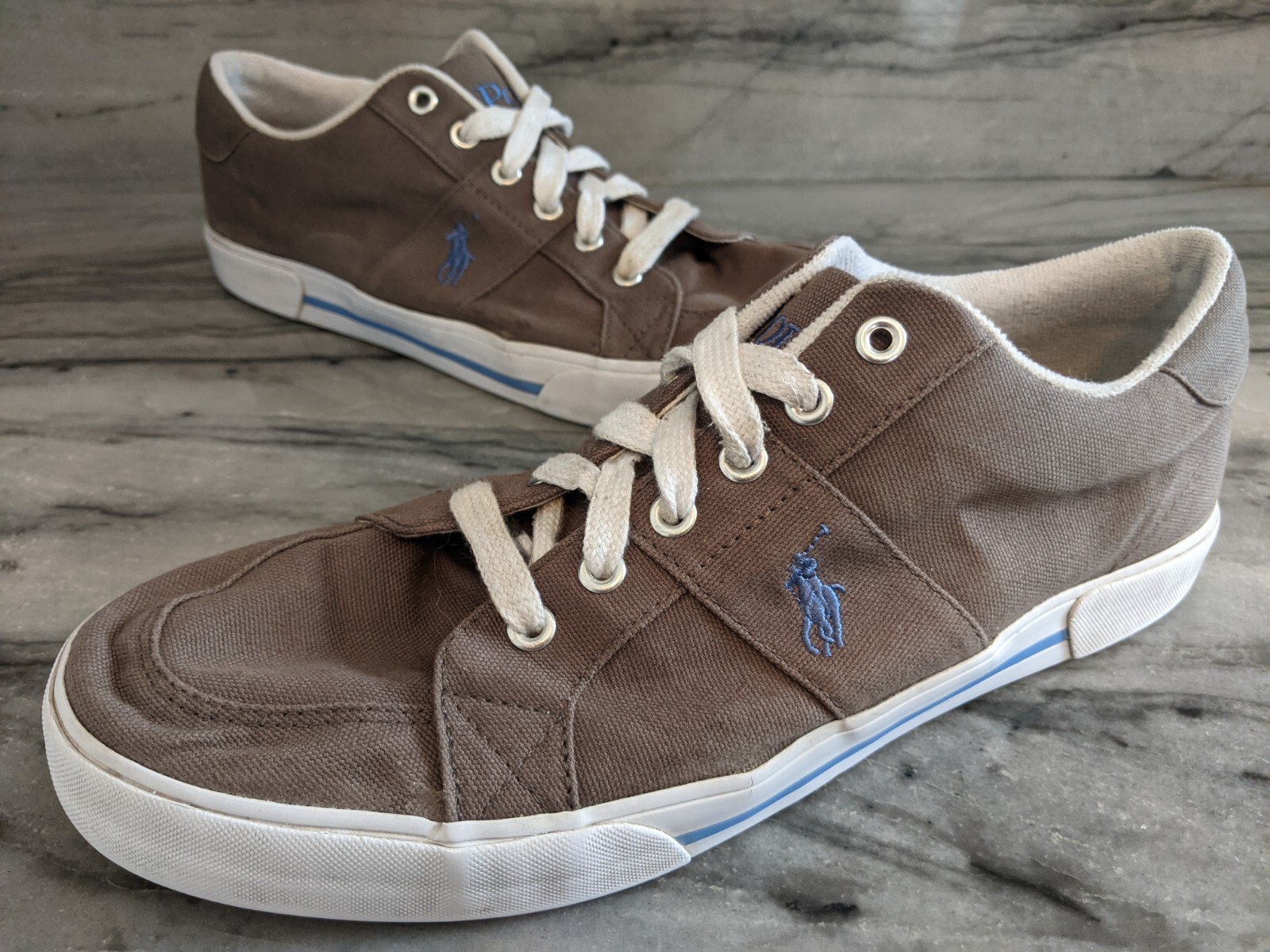 Scarpe Polo Ralph Lauren Pony grigio tela Humberto 11 D casual scarpe da barca sneaker