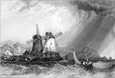 BRITAIN - MILLS by the SEA seen from SAINT-MALO - 19th century engraving