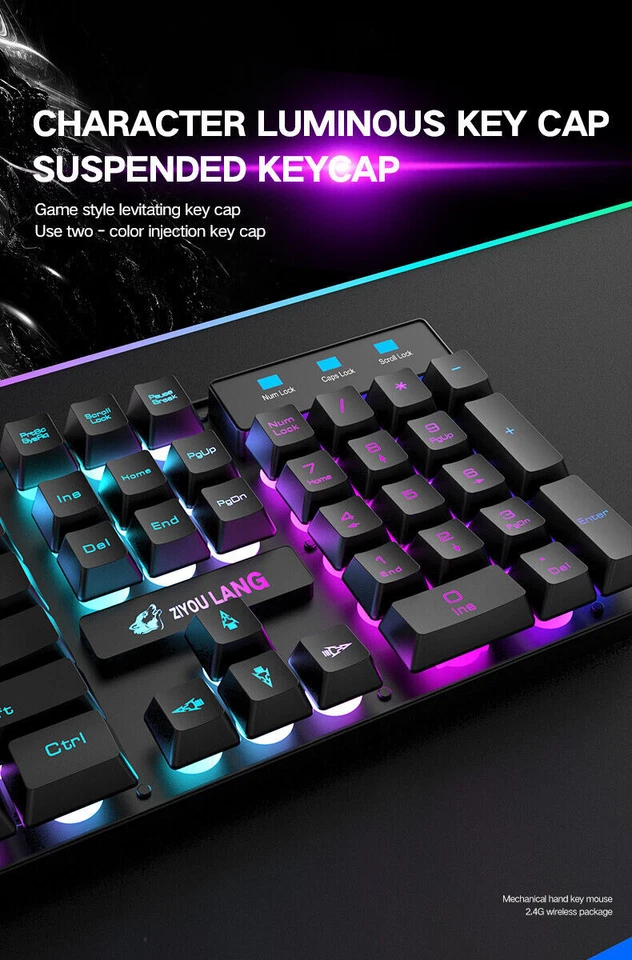 Wireless Gaming Keyboard and Mouse & Mat Combo Mechanical Feel Backlit for PC - Image 4 of 4