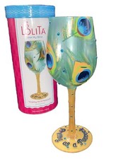 Image of Lolita Love My Wine Pretty As A Peacock Hand Painted Wine Glass Hang Tag Birds