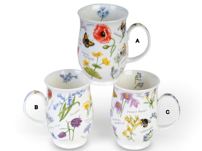 Dunoon Becher Suffolk Wayside Fine Bone China Blumen Schmetterlinge Bunt
