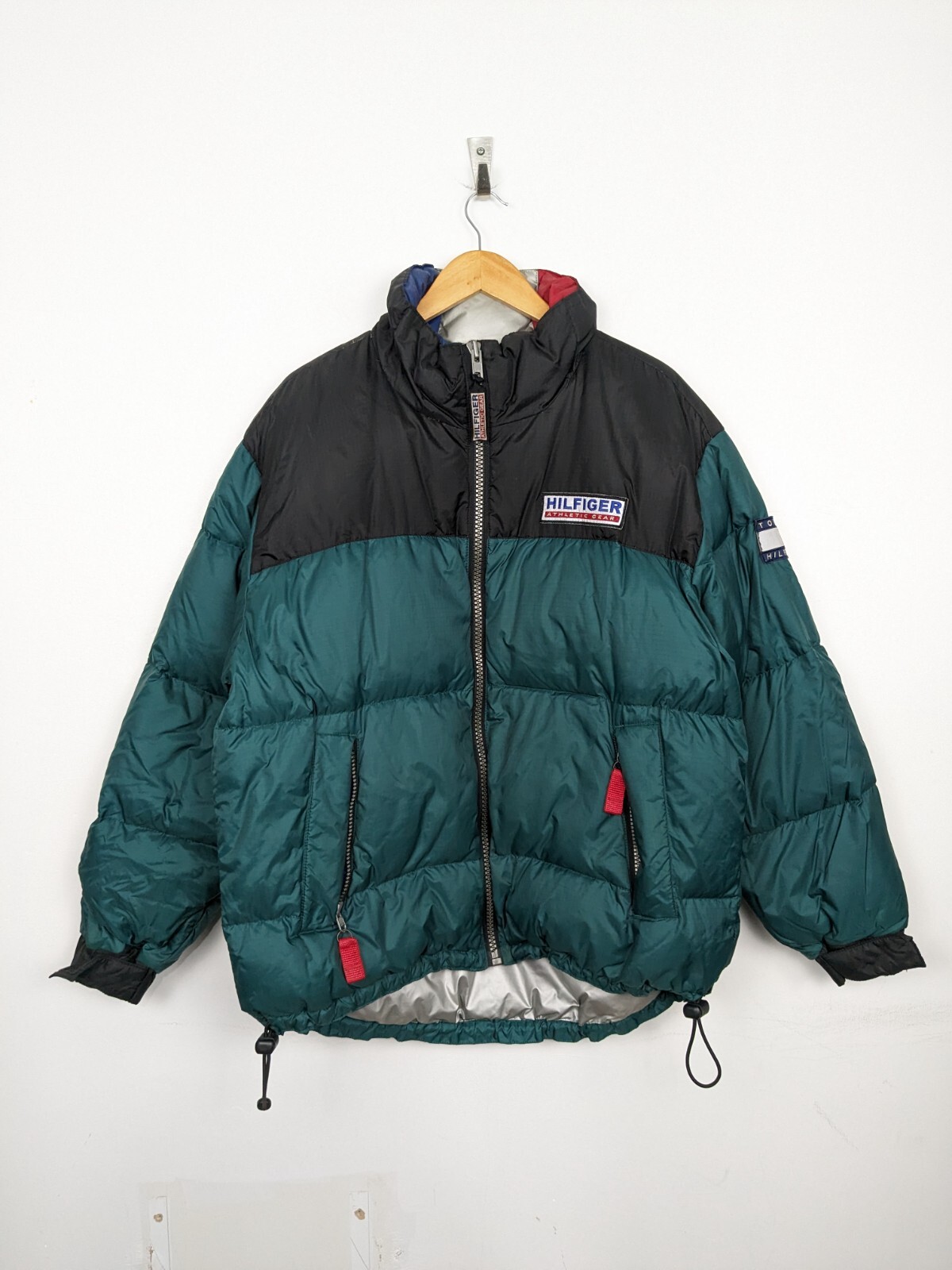 Tommy Hilfiger Athletic gear vintage 70s green puffer down Jacket rare Large