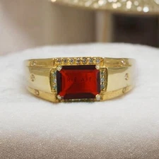Garnet Emerald Cut With 925 Sterling Silver Gold Plated Ring For Men's #963