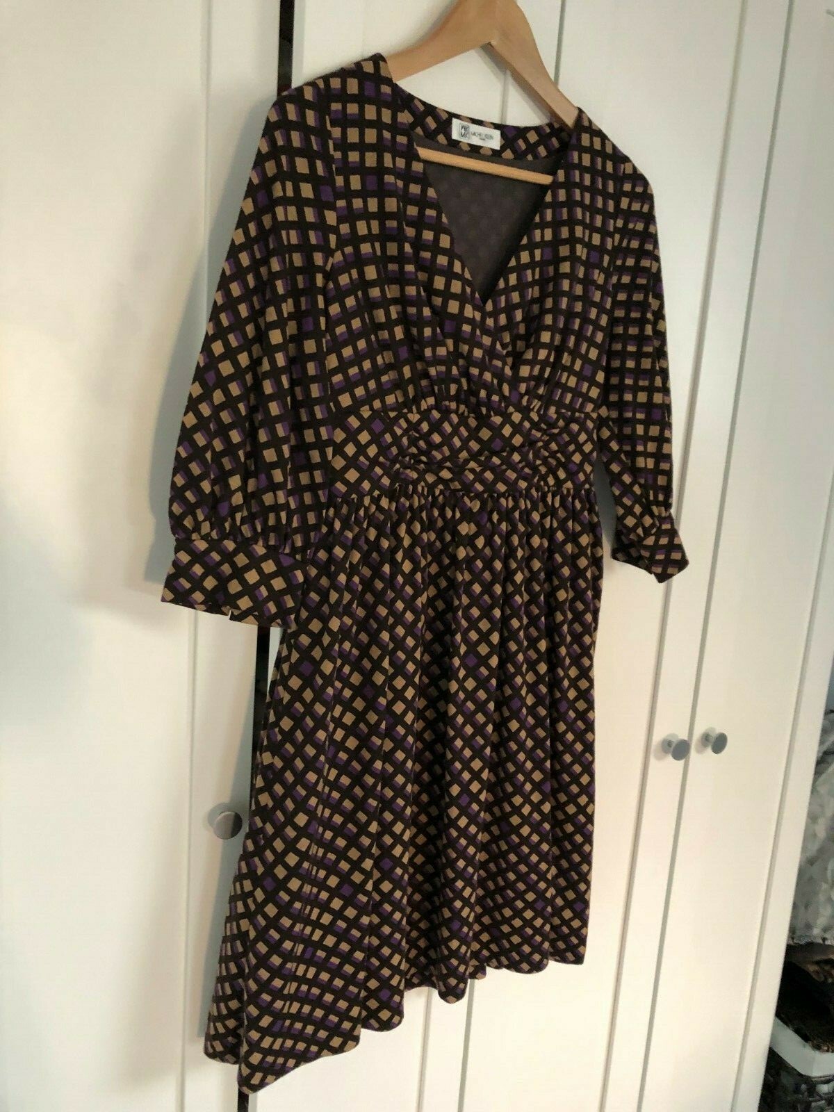 MICHEL KLEIN PARIS Dress A-line sz 38 EUR / sz M Purple Brown V-neck Empire