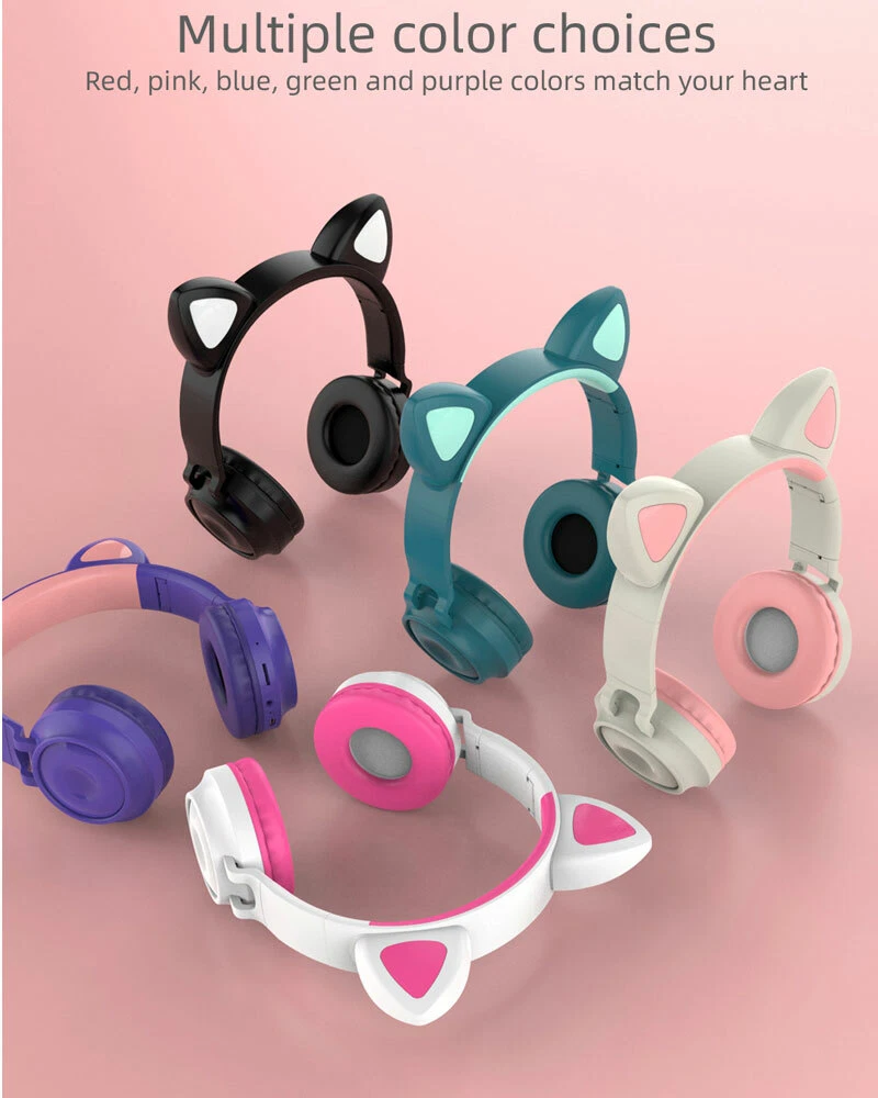 Auriculares inalámbricos Bluetooth Para la oreja de gato LED para niños