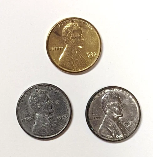 1943 Lincoln Wheat Steel War Penny & 1957 D Shiny Steel Penny - 3 pc Estate Lot