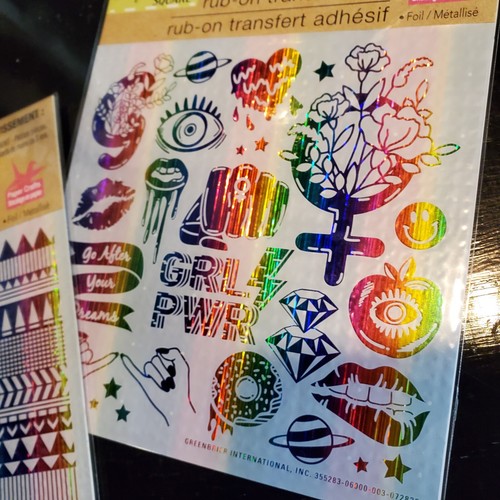 Rainbow Foil Rub-On Transfers 4 Designs 6"x6" Crafters Square Pride Girl Power - Picture 14 of 17