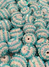 10 Pcs 20mm Blue/white, Rhinestone Acrylic Beads, Bubblegum Beads, Loose Beads