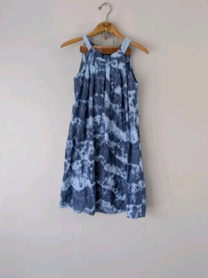 Bellambra Dress Women's S Blue Tie-Dye Linen Shift Halter Tie