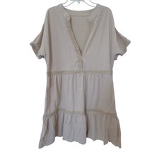 SHEIN Beige Flutter Sleeve Tunic with Tiered Design Size L