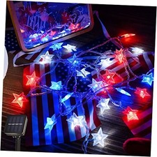 Red White Blue Solar Lights, 4th of July Decor Star 100led solar-red white blue