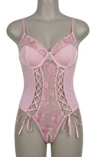 Women's Avidlove Lace-Up Front Lingerie Bodysuit Pink Size L - Open