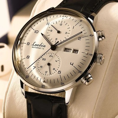 Vintage Automatic Chronograph Watch Men s Bauhaus Design Leather Strap Luxury