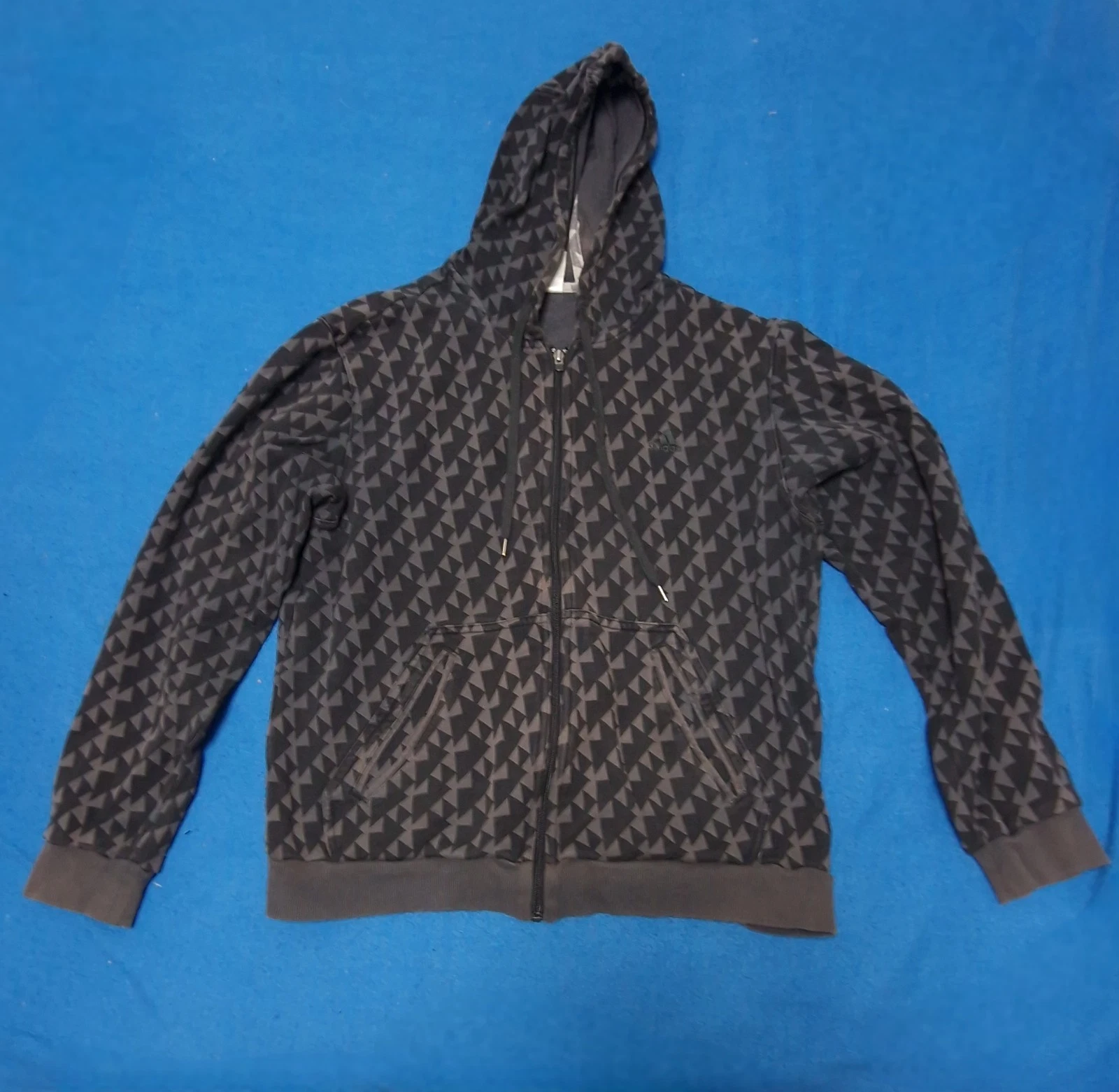 Vintage Authentic Adidas Full Zip Hoodie – Triangle Pattern - Size L - Rare Y2K