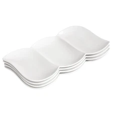 Chip and Dip Serving Set Porcelain Tray Deep Divided Bowl,Set of 4 Divided Pl...