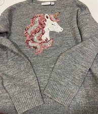 Place Sweater Girls L 10/12 Unicorn Sequin Winter Fall Rainbow Casual Outerwear
