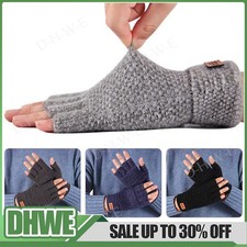 2 Pair Alpaca Wool Fingerless Gloves Thermal Mens Knitted Half Finger Mittens UK