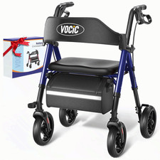 Rollator Walker with Seat for Seniors, 350lb, 8" Wheels, Foldable Lightweight