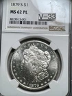 1879-S $1 Vam 33 NGC MS62 PL - Morgan Dollar