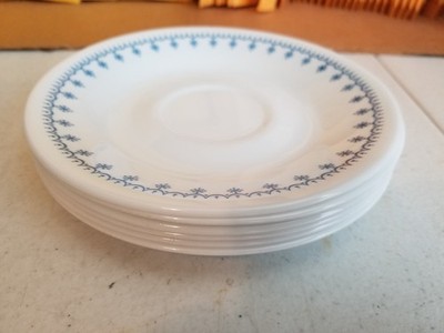 Lot of 6 Saucers Corelle Snowflake 6 1/4'' Saucer Plate Blue White