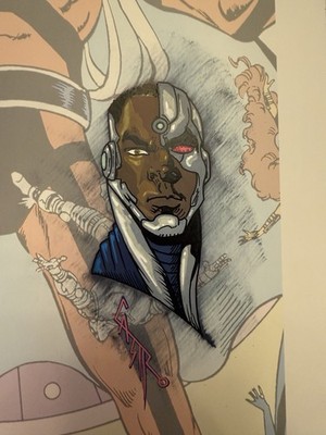 Cyborg Painting Teen Titans 22 Poster  George Perez  12 x16  / Remarque Headshot