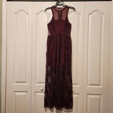 HYFTE Burgundy High Neck Sleeveless Maxi L Goth Whimsygoth Sheer lace mesh