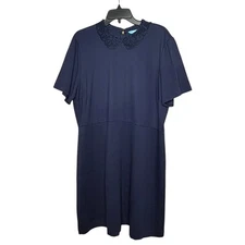 Draper James Navy Blue Lace Peter Pan Collar Ponte Knit Persley Dress Size XXL